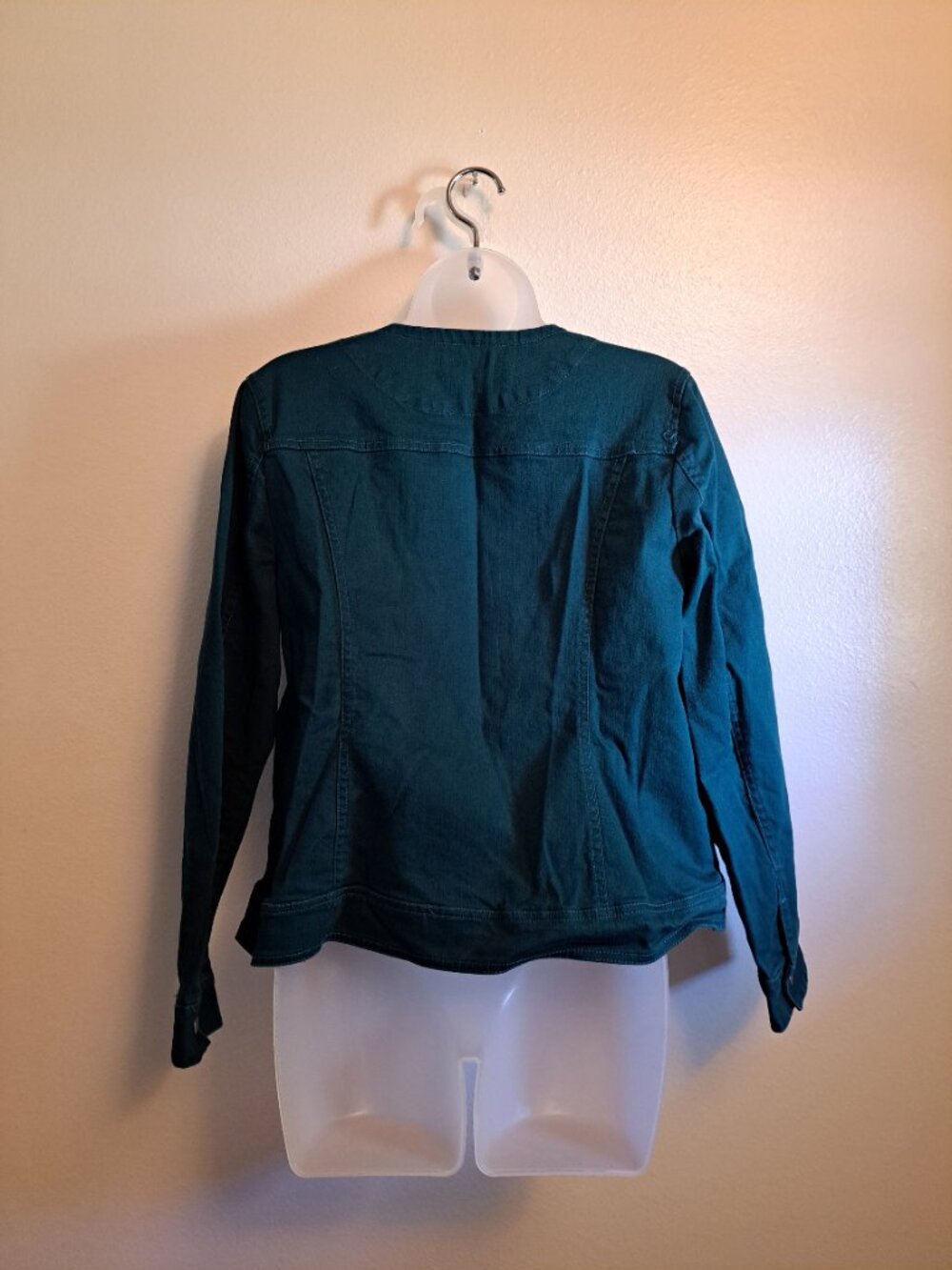 Christopher Banks Collarless Zip Front Dark Teal Denim Jacket,Chore Coat - Picture 3 of 8